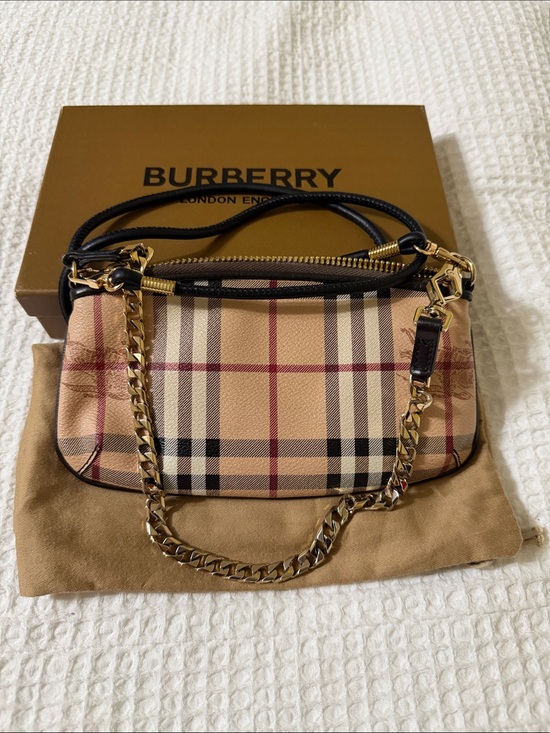 Burberry Handbags - Burberry Beige Check Shoulder Bag with Gold Chain ( final sale)